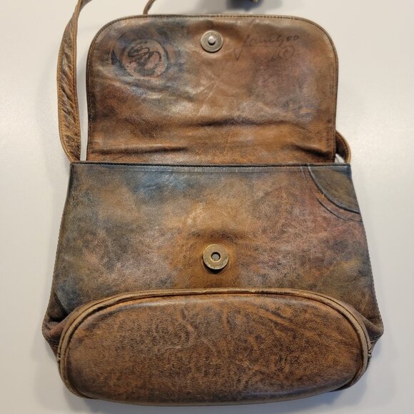 Jane Yoo Bag Wearable Art Hand Painted Signed Leather Crossbody Handbag Vintage - Picture 4 of 12